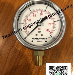 เพรสเชอร์เกจ เกจวัดแรงดัน ( Pressure Gauge ) หน้าปัด 2.5นิ้ว(63mm.) เกลียวทองเหลืองออกล่าง 1/4" ยี่ห้อ NUOVA FIMA