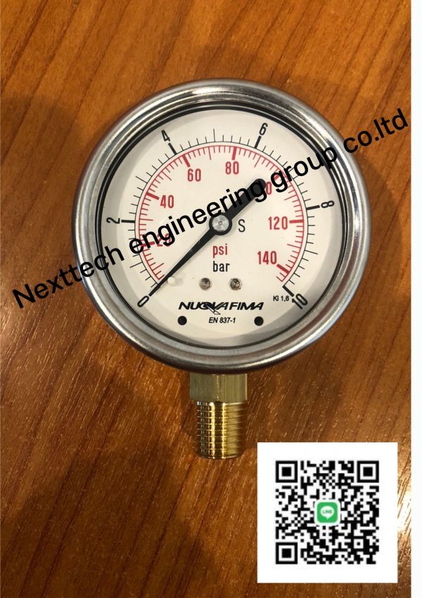 เพรสเชอร์เกจ เกจวัดแรงดัน ( Pressure Gauge ) หน้าปัด 2.5นิ้ว(63mm.) เกลียวทองเหลืองออกล่าง 1/4" ยี่ห้อ NUOVA FIMA